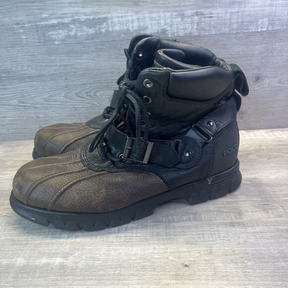 RALPH LAUREN Brown Black POLO FELTWELL Leather HIKING Utility BOOTS Size 11 - Picture 6 of 14
